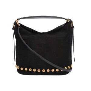 VIOLA CASTELLANI Black Made In Italy Suede Bucket Bag With Stud Bottom Details